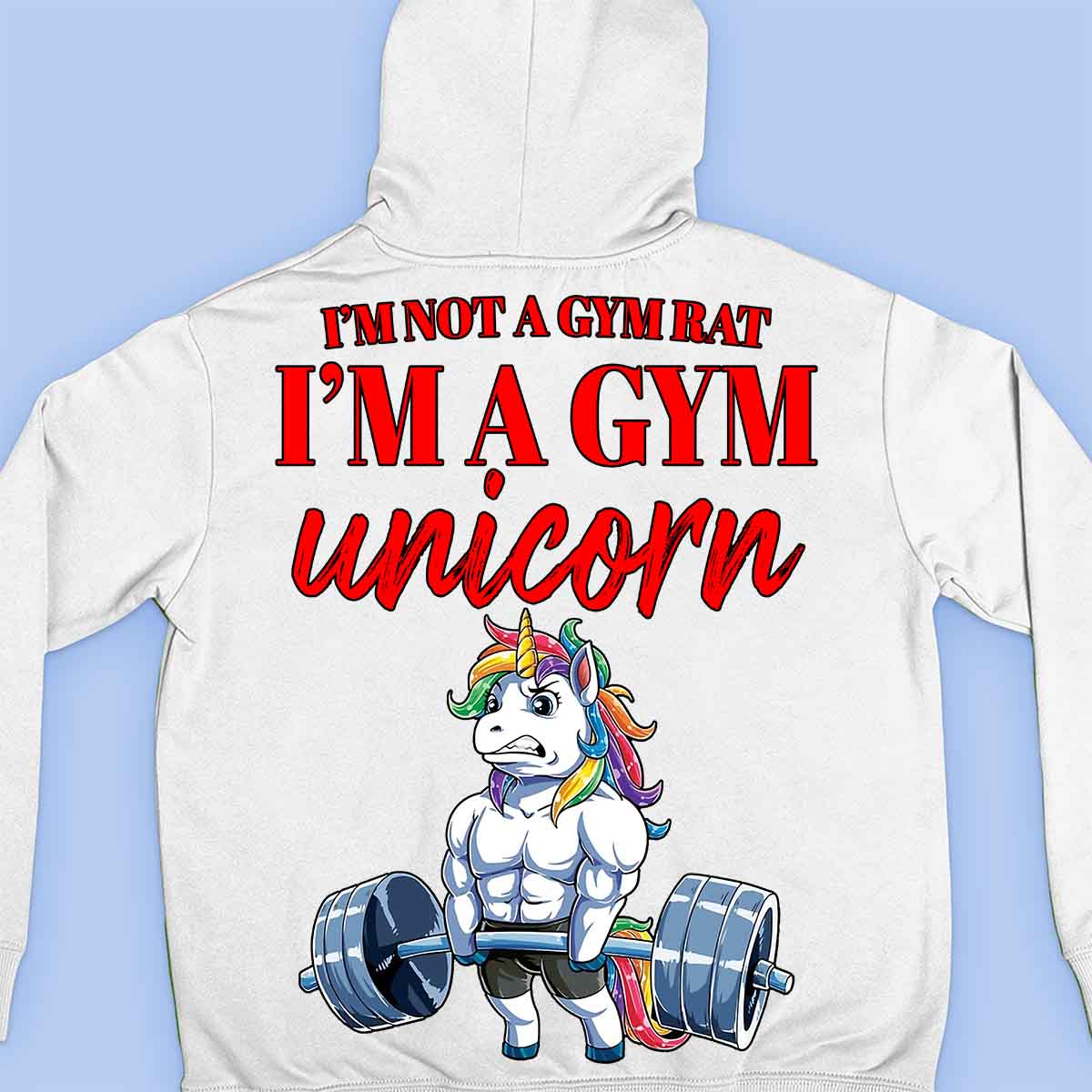 Gym Unicorn - Impressão traseira unissex com capuz Premium