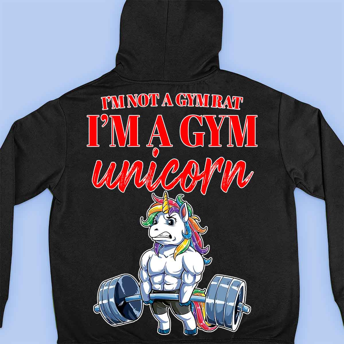 Gym Unicorn - Impressão traseira unissex com capuz Premium