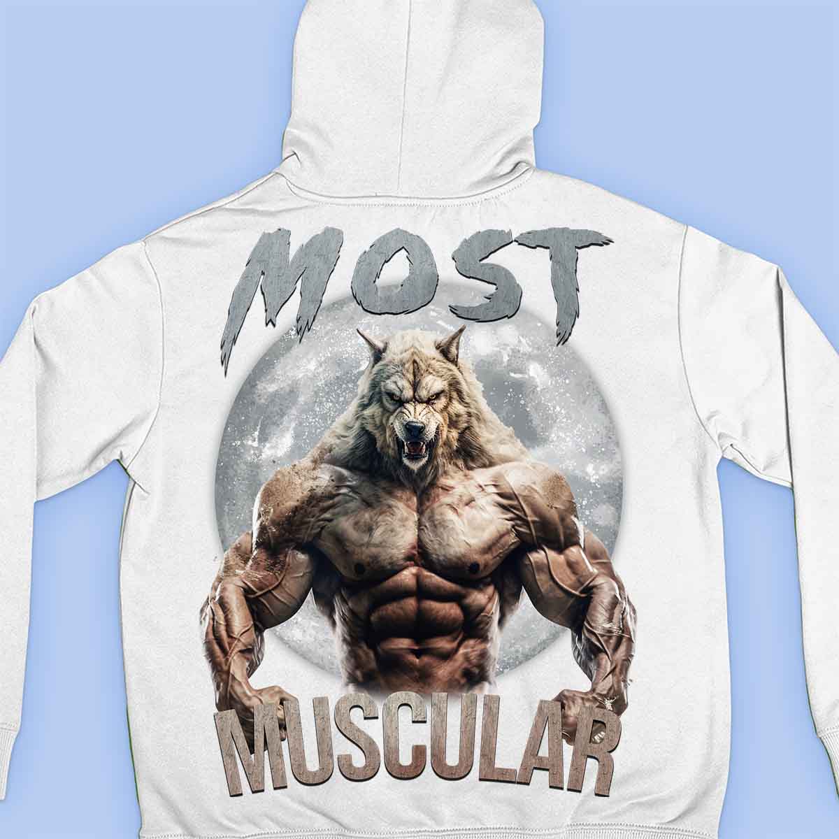 Most Muscular – Impressão traseira unissex com capuz premium