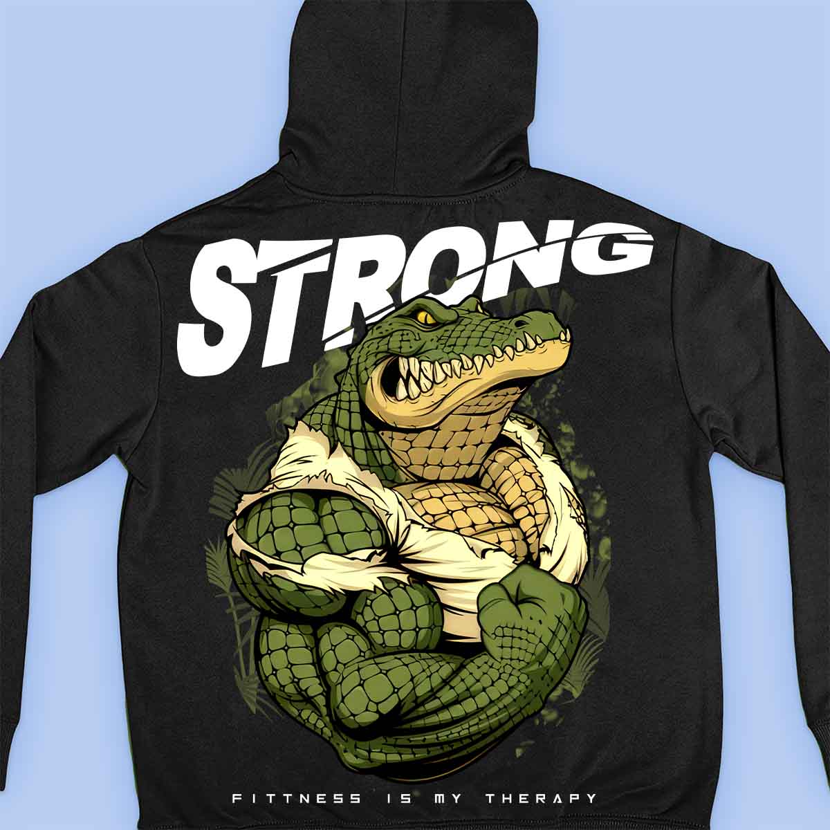 Strong Alligator - Impressão traseira unissex com capuz premium